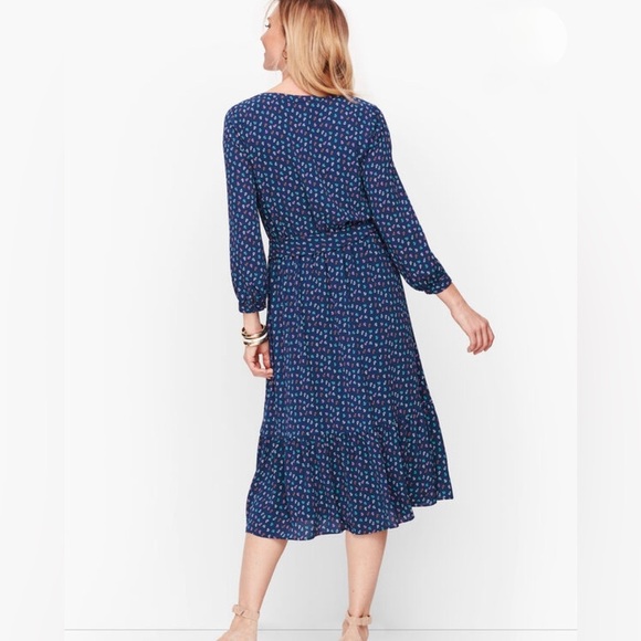Women’s Talbots Anchor Print Flounce Hem Fit & Flare Notch Neck Dress Size 4 - Picture 2 of 16